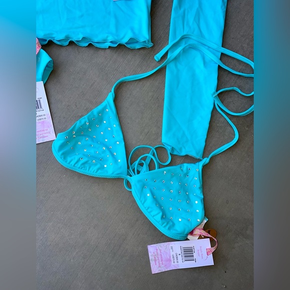 LOVESHACKFANCY X HURLEY BLUE RHINESTONE 3 PIECE SET - Picture 5 of 8